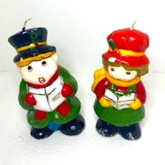 Vintage Interpur Christmas Caroler Candles Pair Retro Classic Holiday Decor 5" H - Picture 1 of 9